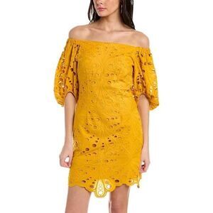 TRINA TURK Yellow lace eyelet off shoulder summer dress size US 6